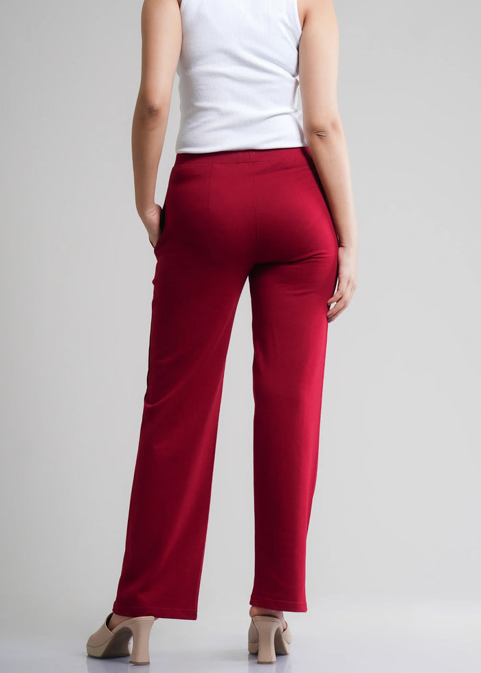 Flurr Women's Red Cotton Wide Leg Trousers - Comfortable Work & Casual Wear