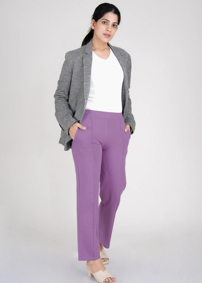 Purple Cotton Wide Flared All-Day Trousers for Women – Comfortable Work & Casual Wear