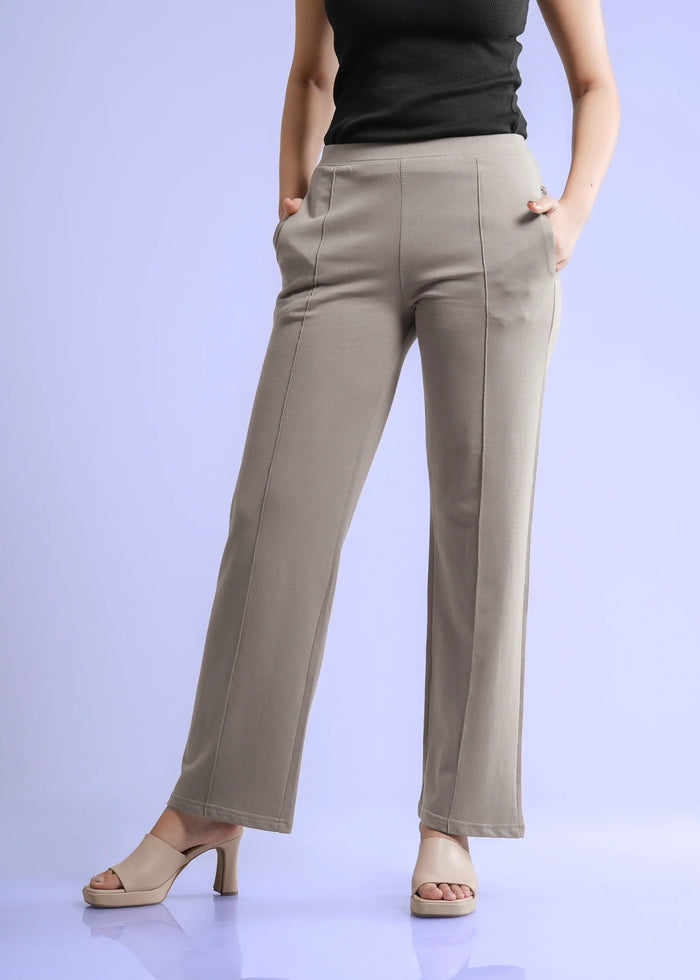 Cotton Pintuck Wide Flared Trousers