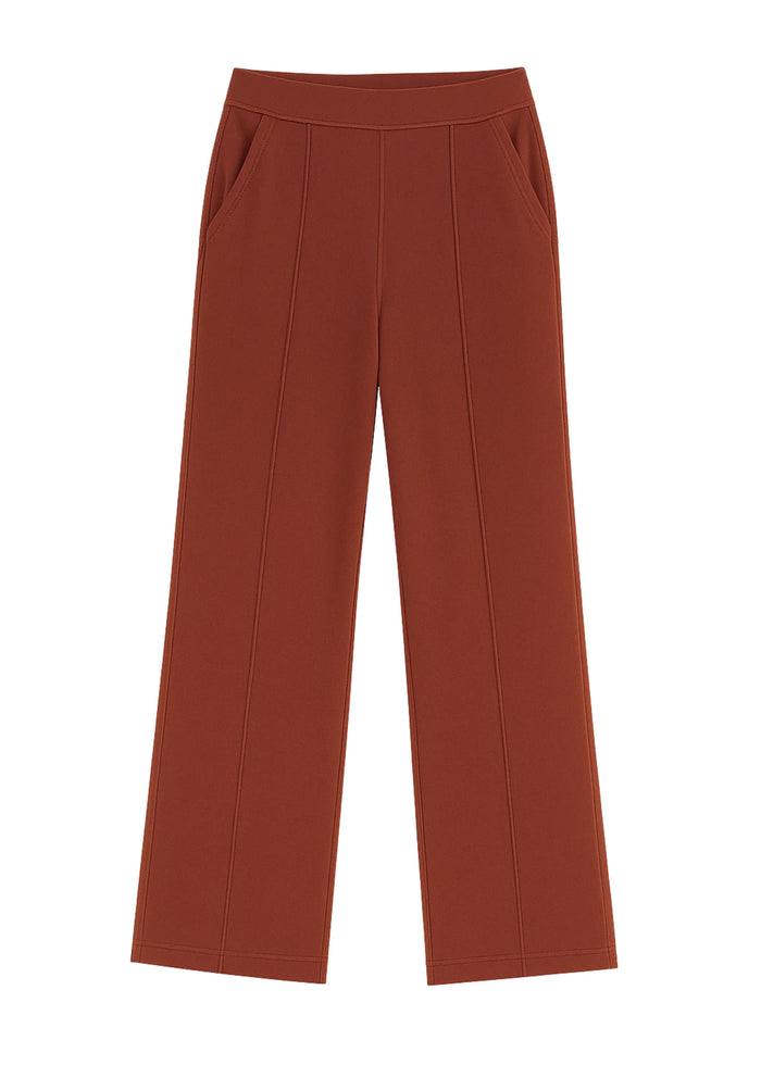 Rust Cotton Wide Flared All-Day Trousers for Women – Comfortable Work & Casual Wear