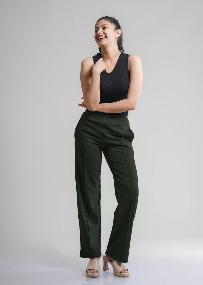 Cotton Pintuck Wide Flared Trousers