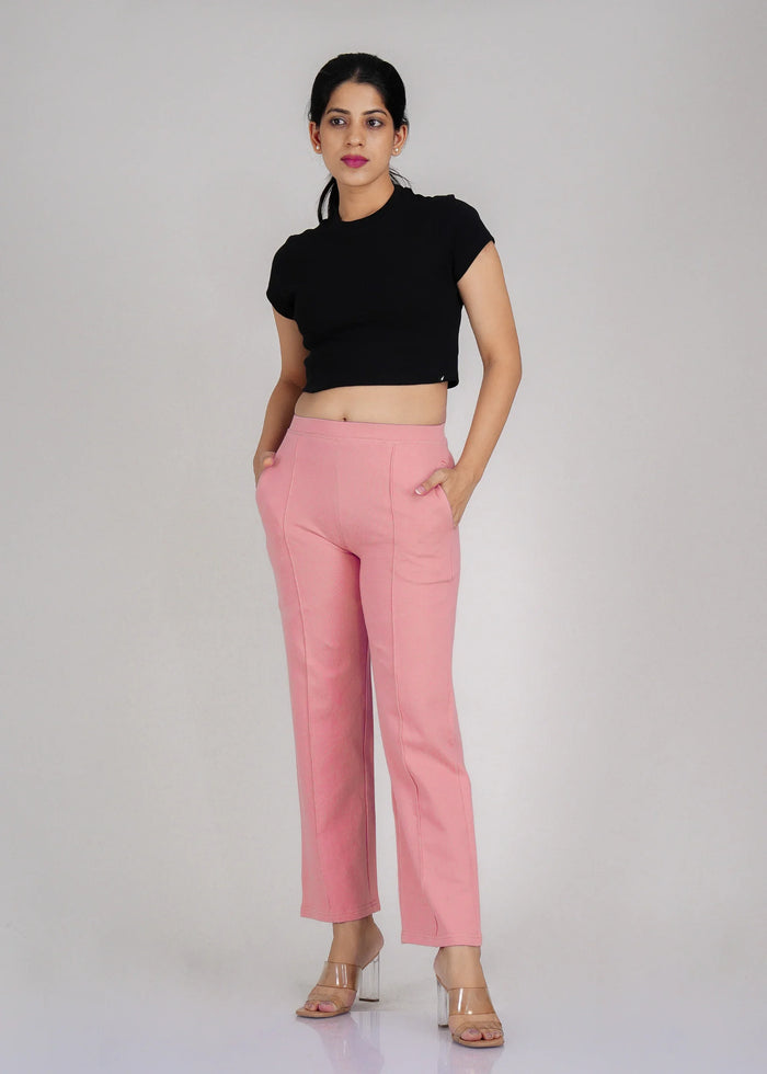Pink Cotton Wide Flared All-Day Trousers for Women – Comfortable Work & Casual Wear