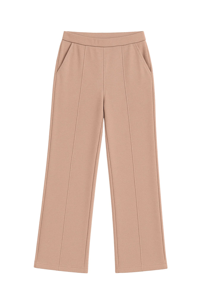 Beige Cotton Wide Flared All-Day Trousers for Women – Comfortable Work & Casual Wear