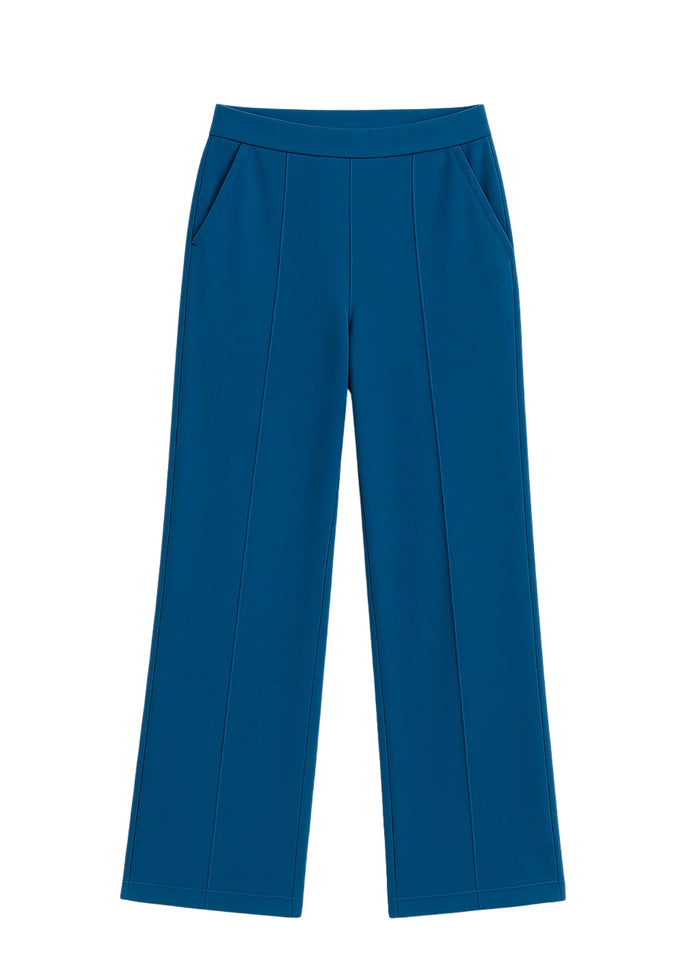 Flurr Women's Blue Cotton Wide Leg Trousers - Comfortable Work & Casual Wear