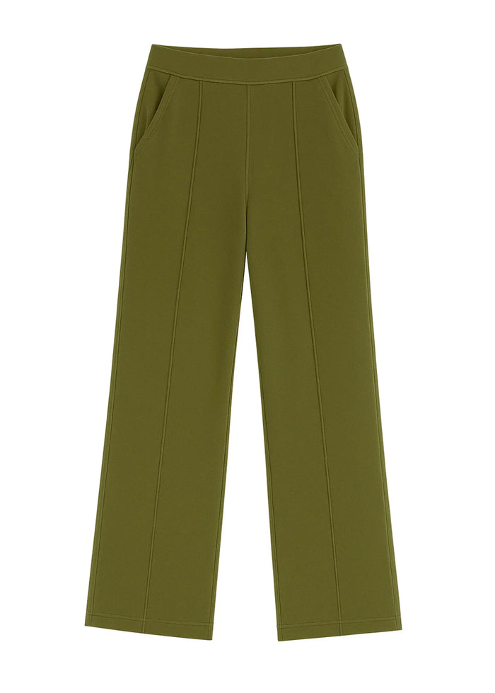 Dark Olive Wide Flared All-Day Trousers for Women – Comfortable Work & Casual Wear