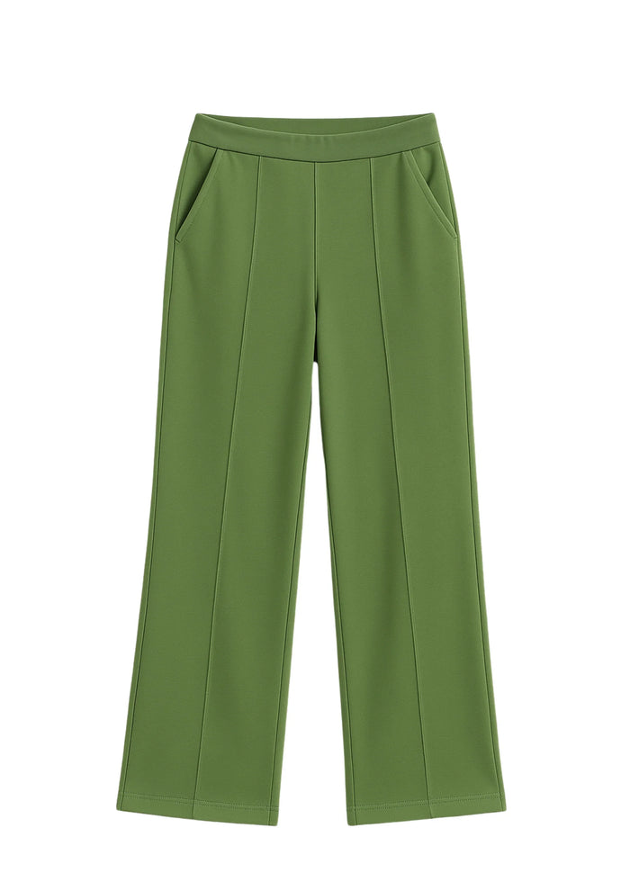 Flurr Women's Green Cotton Wide Leg Trousers - Comfortable Work & Casual Wear