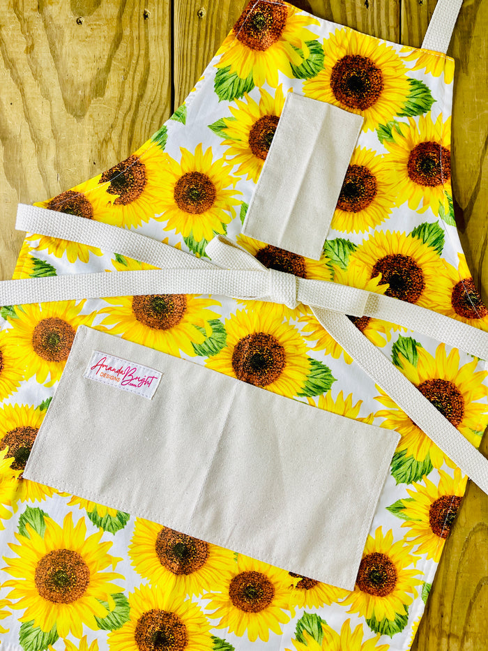 Amanda Bright Designs sunflower apron with brown centers