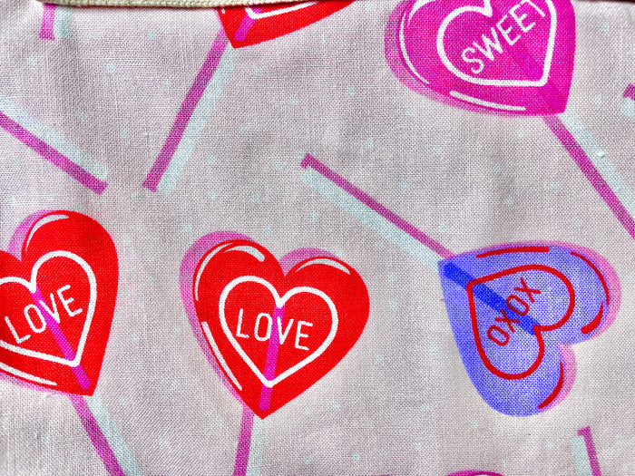 Amanda Bright Designs Darling Cotton Pink Apron red pink purple heart lollipop Fabric for valentines sweetheart love baking cooking