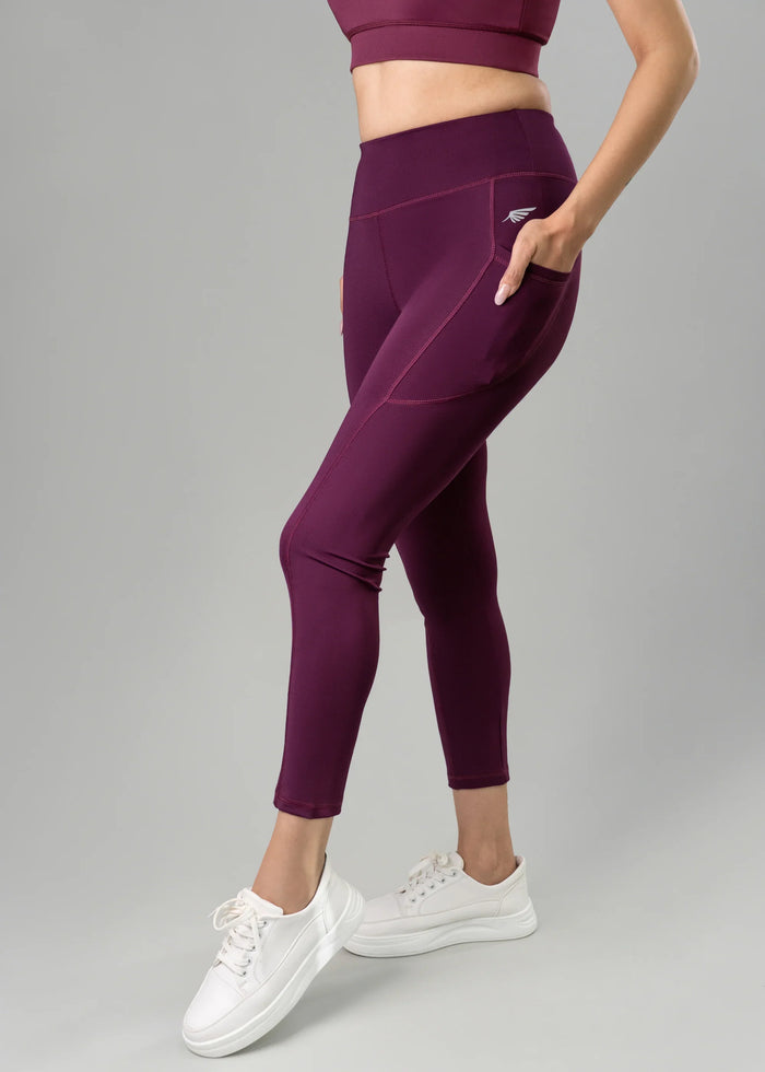Flurr Women's Wine Deep Pocket Tights