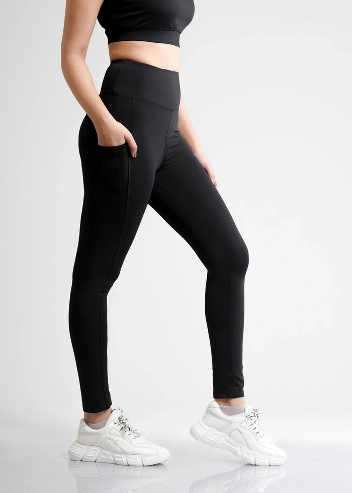 Flurr Women's Black Deep Pocket Tights