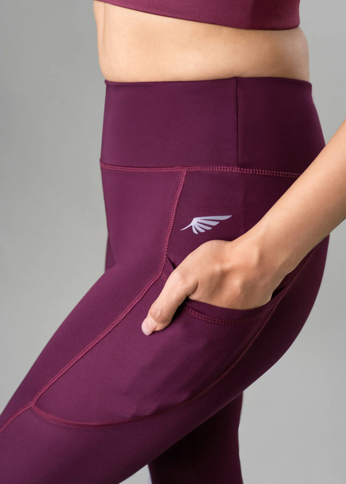 Flurr Women's Wine Deep Pocket Tights