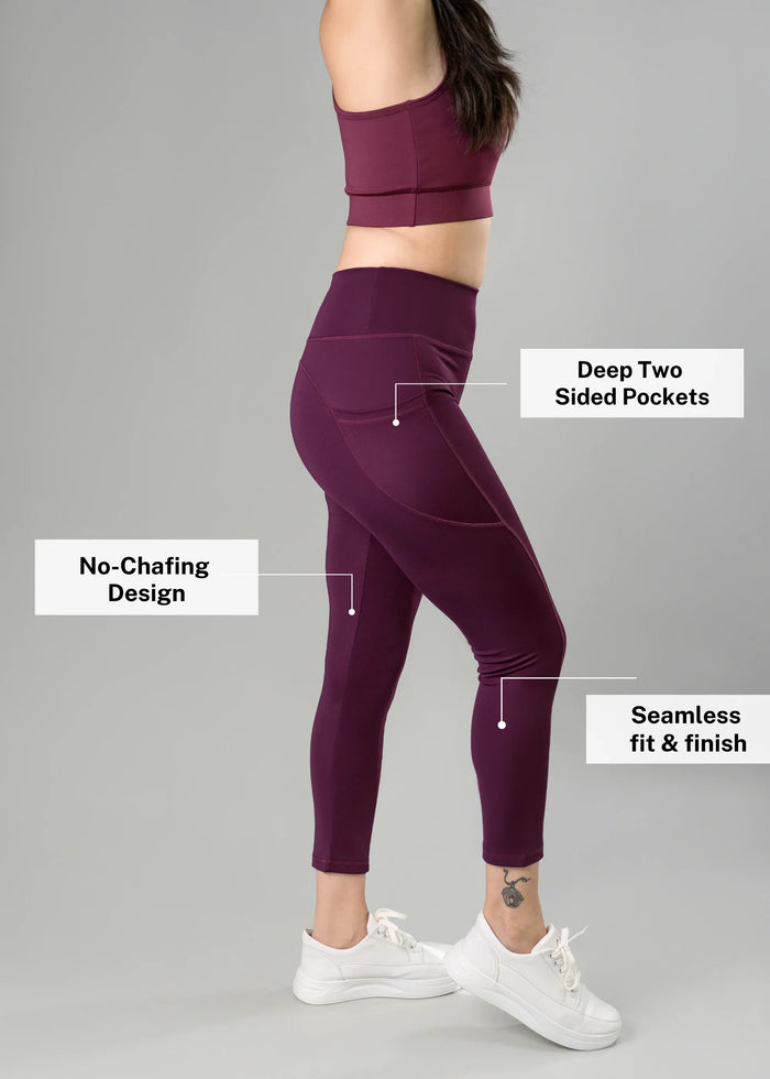 Flurr Women's Wine Deep Pocket Tights