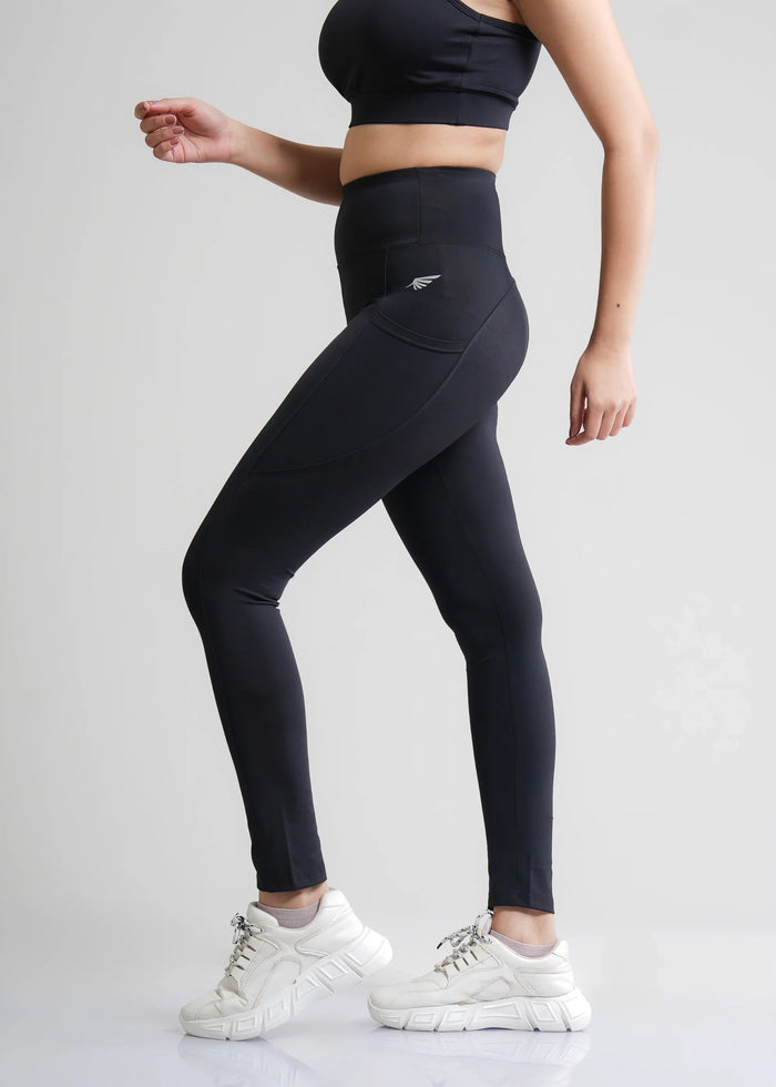 Flurr Women's Black Deep Pocket Tights