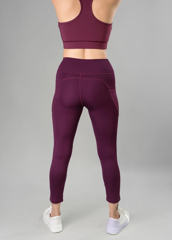 Flurr Women's Wine Deep Pocket Tights