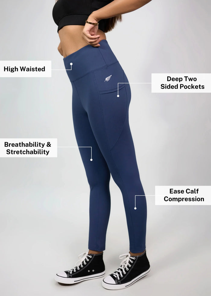 Flurr Women's Blue Deep Pocket Tights