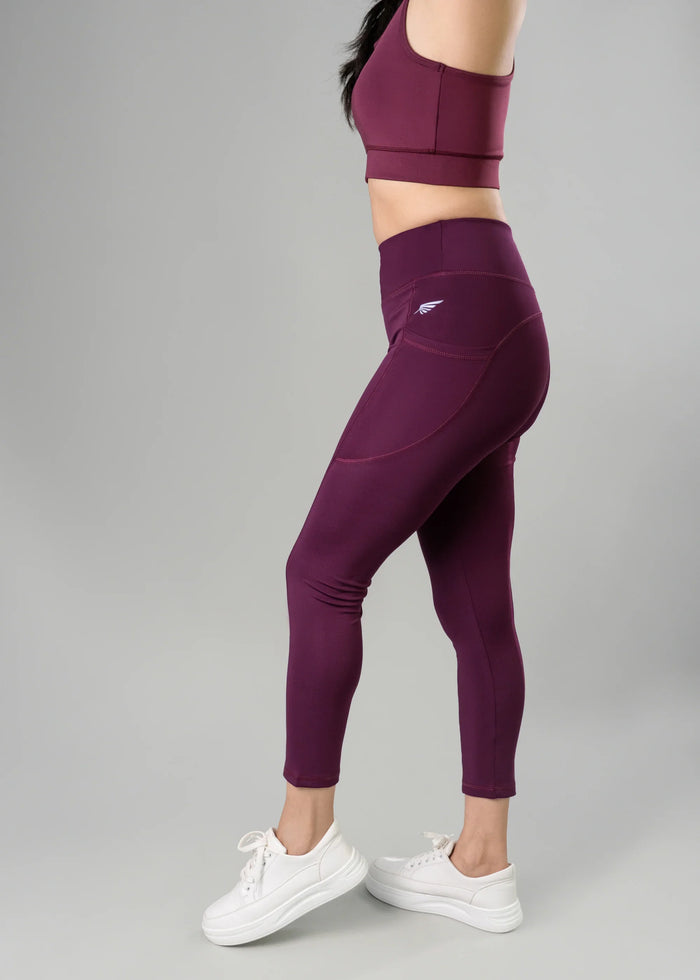 Flurr Women's Wine Deep Pocket Tights