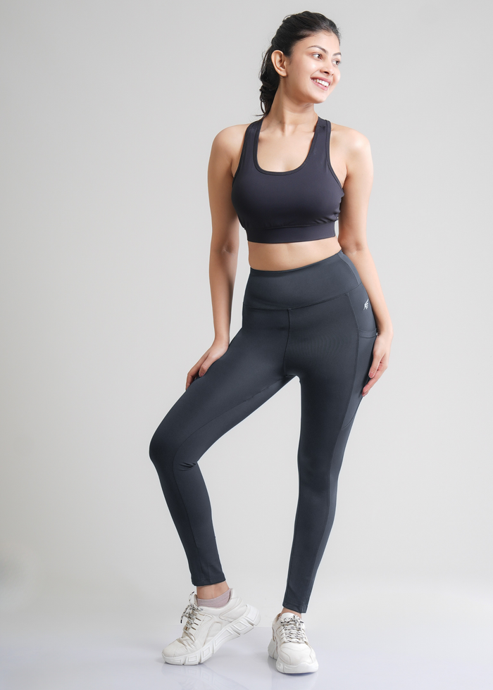Flurr Women's Slate Gray Deep Pocket Tights
