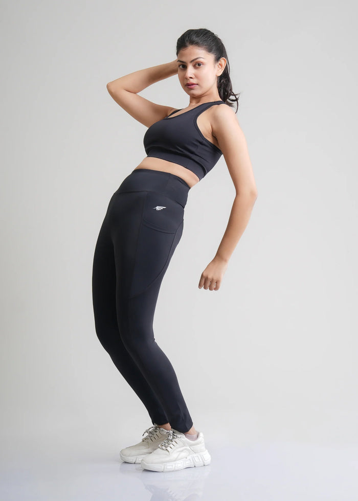Flurr Women's Black Deep Pocket Tights