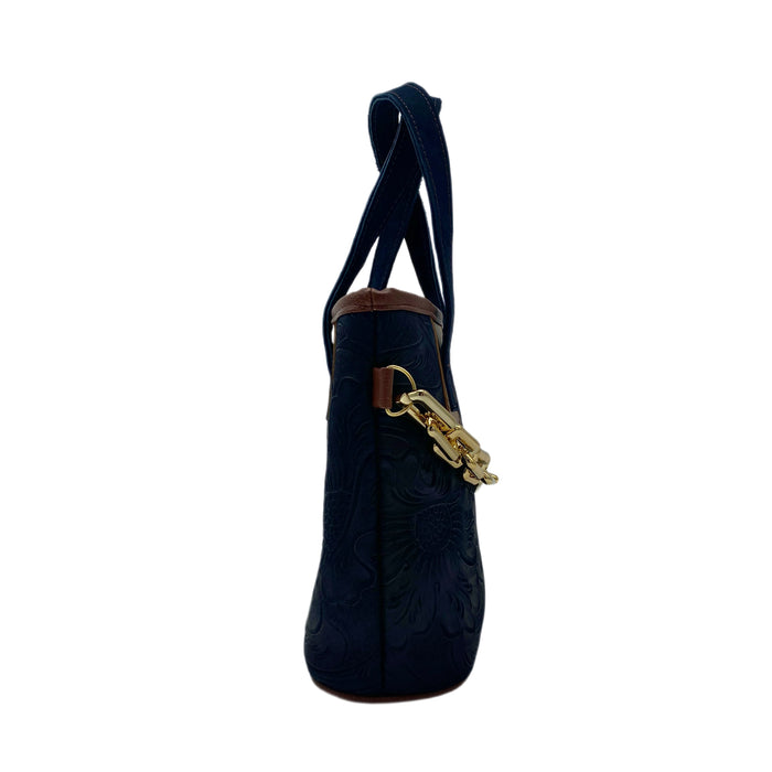 Denim Blue Chic Floral Tooled Leather Purse