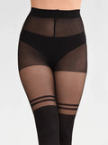 Double Stripe Over-the-Knee Tights in Black