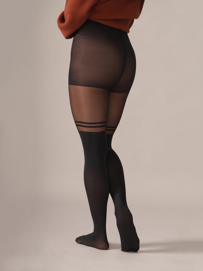 Double Stripe Over-the-Knee Tights in Black