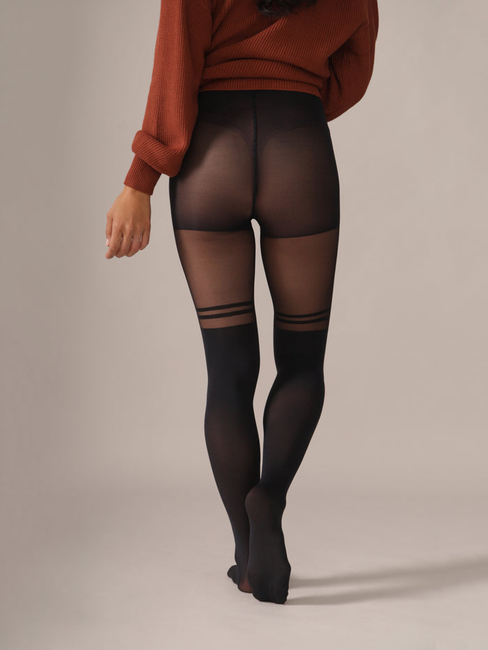Double Stripe Over-the-Knee Tights in Black