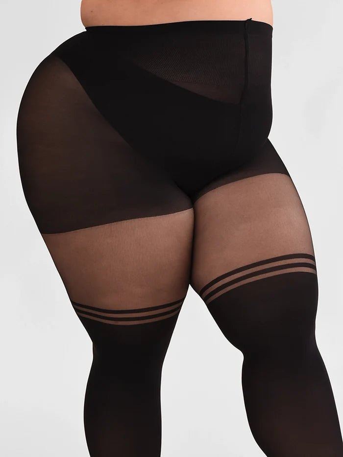 Double Stripe Over-the-Knee Tights in Black