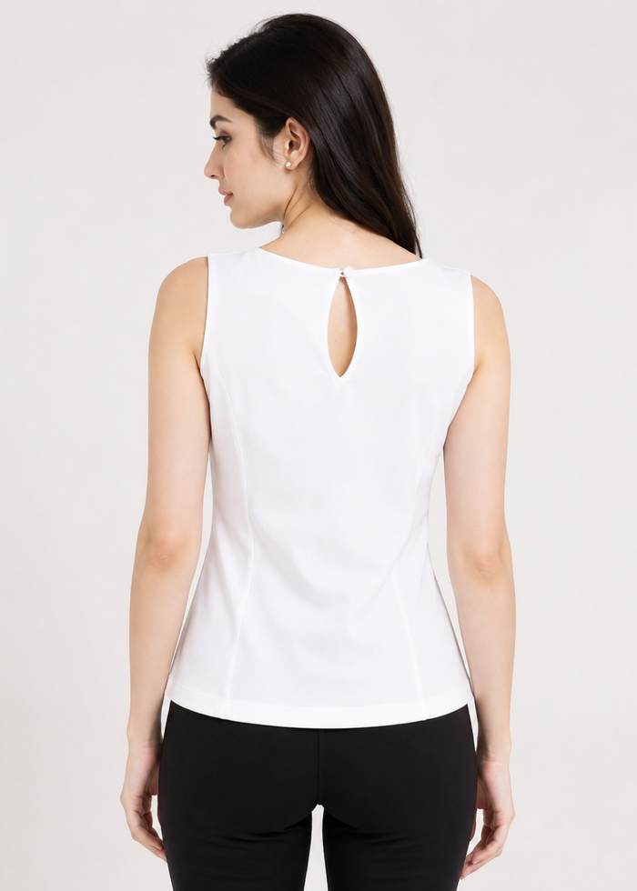 Flurr Essential Cotton Top for women, back view showcasing the clean silhouette and comfortable fitted design