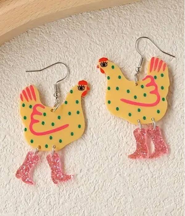 Farm Theme Chicken Cowboy Boot Earrings