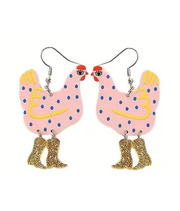 Farm Theme Chicken Cowboy Boot Earrings