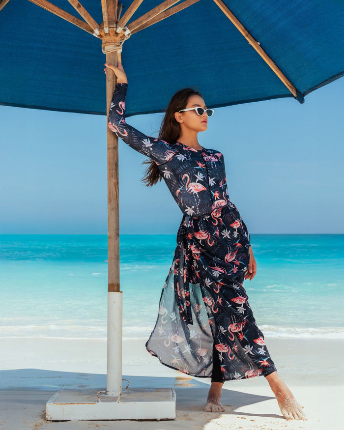 navy black flamingo burkini
