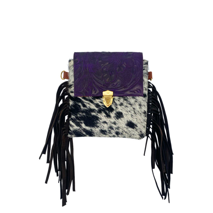 Fleurbleu Mini Floral Tooled Leather Cowhide Fringe Purse