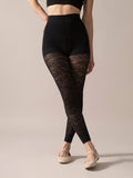 Floral Lace Contour Shaping Footless Tights in Black