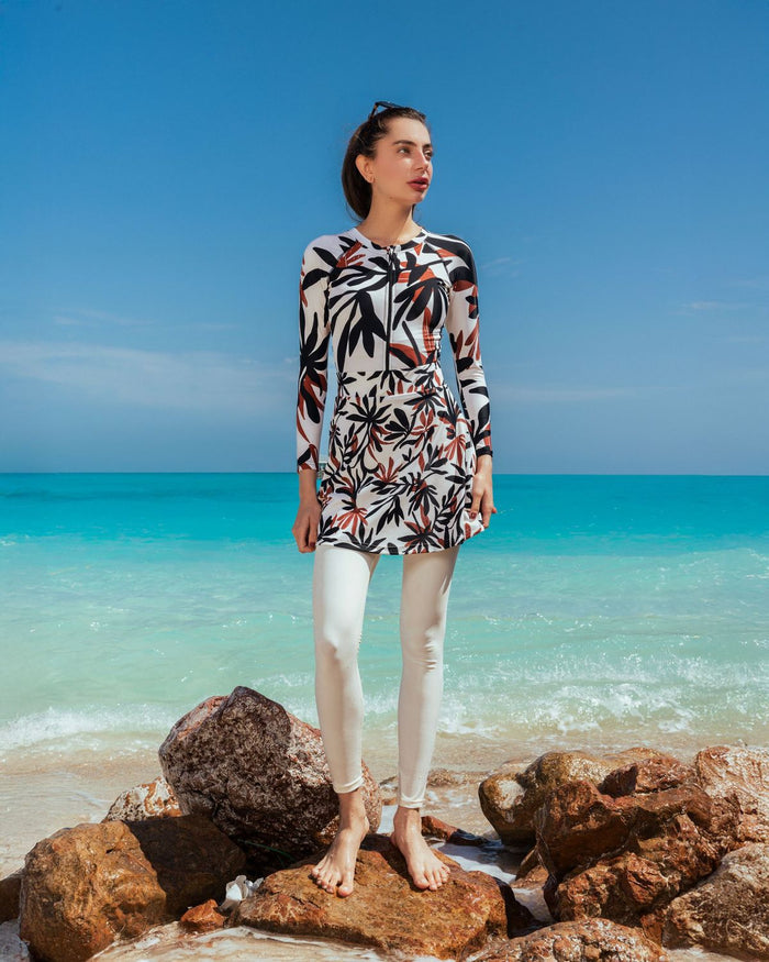 3 pieces white patterned burkini