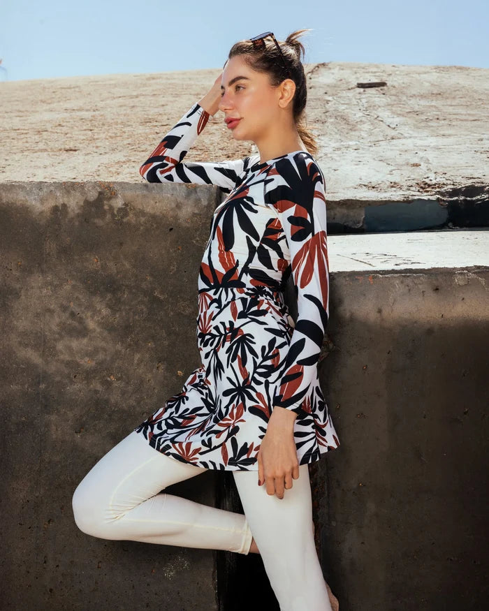3 pieces white patterned burkini