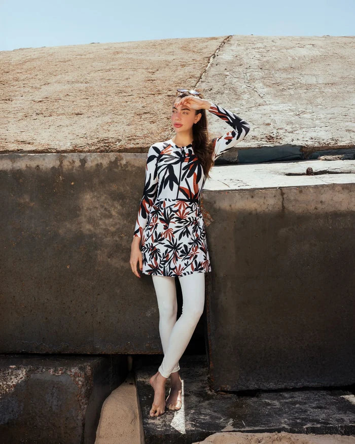 3 pieces white patterned burkini
