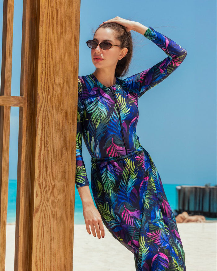 4 pieces blue patterned burkini