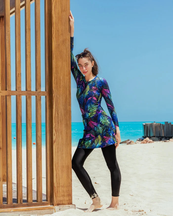 4 pieces blue patterned burkini