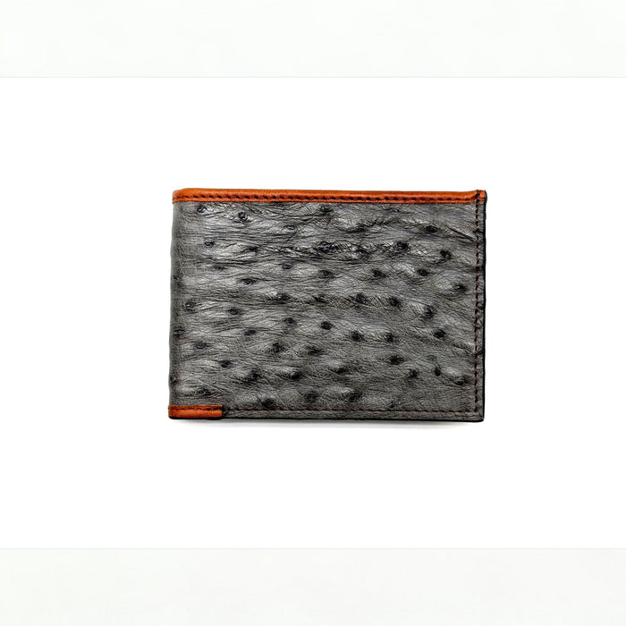 Genuine Ostrich Leather Bifold Wallet – Handmade Exotic Leather with ID Window & 6 Card Slots