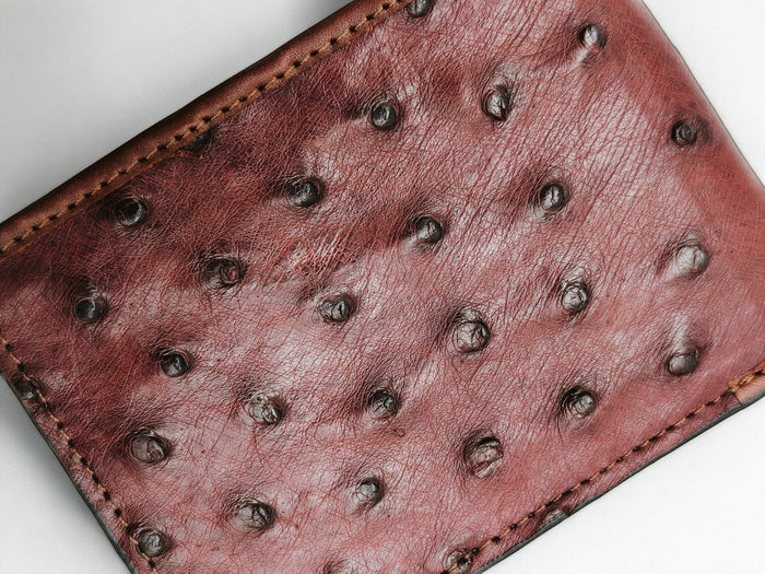 Genuine Ostrich Leather Bifold Wallet – Handmade Exotic Leather with ID Window & 6 Card Slots