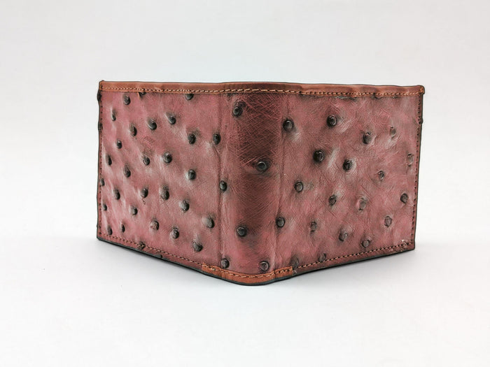 Genuine Ostrich Leather Bifold Wallet – Handmade Exotic Leather with ID Window & 6 Card Slots