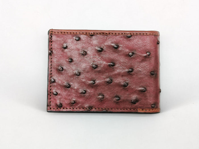 Genuine Ostrich Leather Bifold Wallet – Handmade Exotic Leather with ID Window & 6 Card Slots