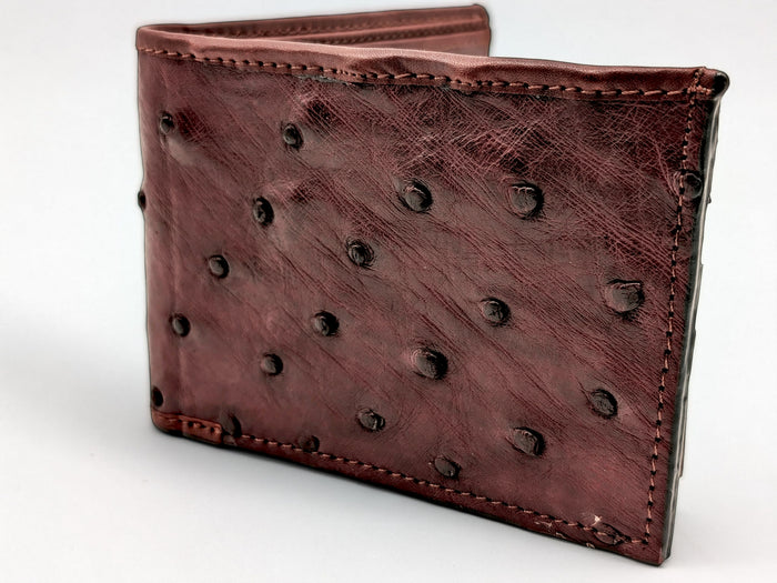 Genuine Ostrich Leather Bifold Wallet – Handmade Exotic Leather with ID Window & 6 Card Slots