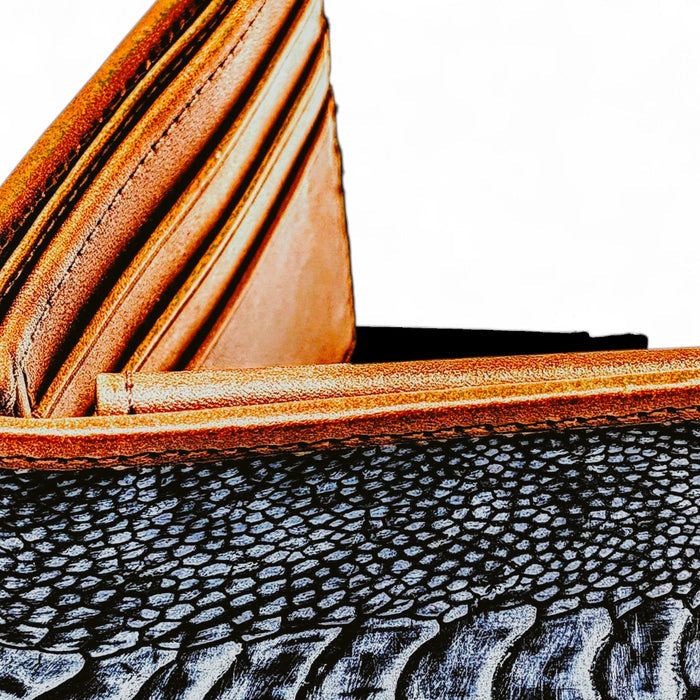 Genuine Ostrich Leg Bifold Wallet – Blue Jean Suede Finish | Handmade by Sobek