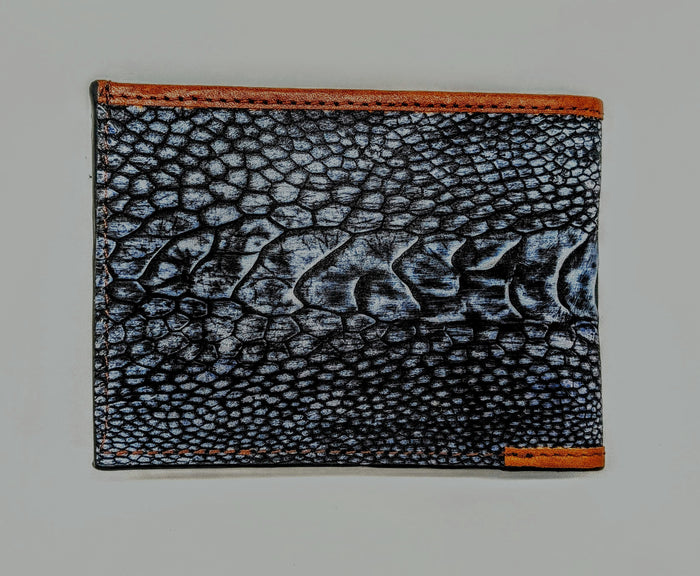 Genuine Ostrich Leg Bifold Wallet – Blue Jean Suede Finish | Handmade by Sobek