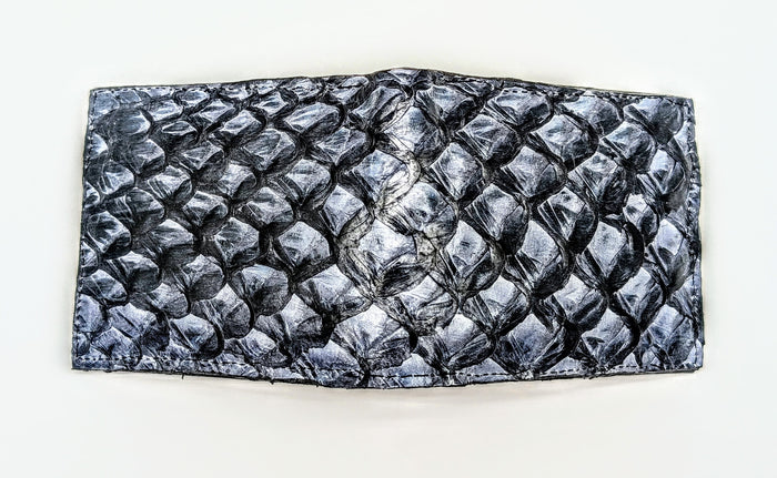 Genuine Pirarucu Leather Wallet – Blue Jean Finish | Handmade Exotic Bifold by Sobek