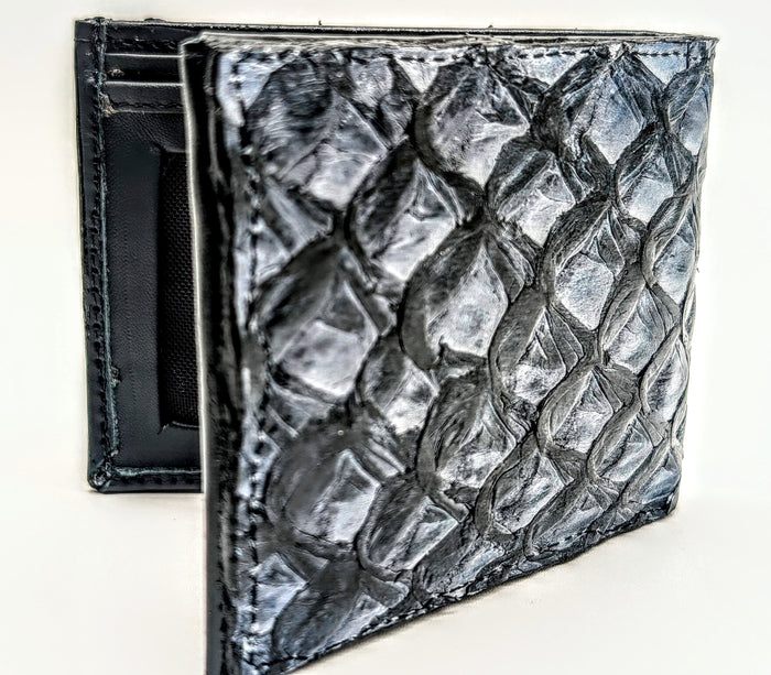 Genuine Pirarucu Leather Wallet – Blue Jean Finish | Handmade Exotic Bifold by Sobek