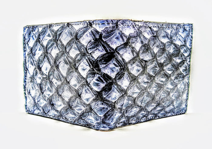 Genuine Pirarucu Leather Wallet – Blue Jean Finish | Handmade Exotic Bifold by Sobek