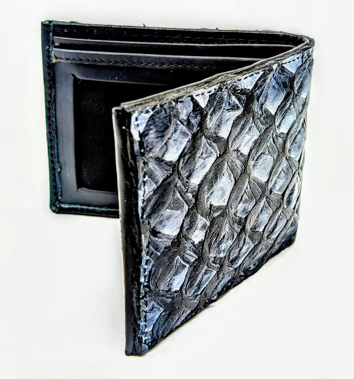 Genuine Pirarucu Leather Wallet – Blue Jean Finish | Handmade Exotic Bifold by Sobek