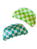 Amanda Bright Designs checkered hair claw hair clip green aqua blue